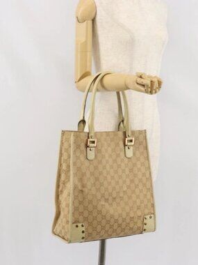 GUCCI GG Canvas Tote Bag Beige Gold 124261 Auth ep13162